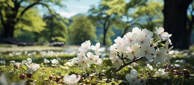 White Blossoms of an Apple Tree on Green