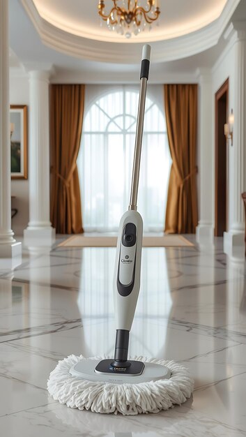 Photo a white blowdryer is standing on a tile floor