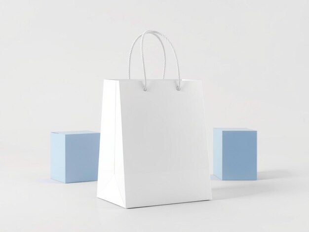 Photo a white and blue bag with handles that say x on it