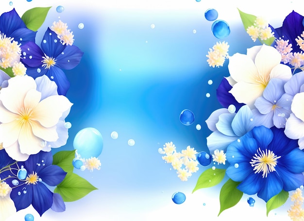 White and blue flowers on a whiteblue background Empty space for text