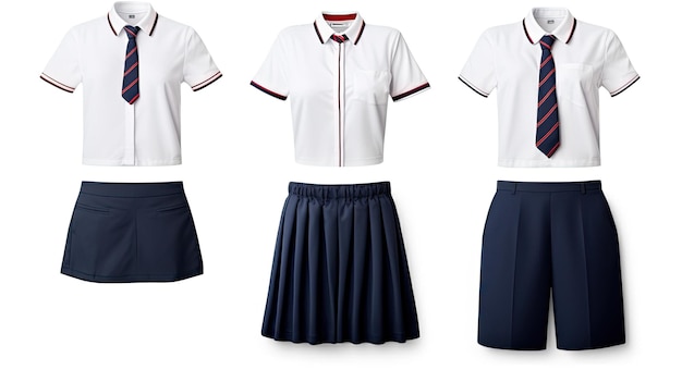 Photo a white and blue school uniform with a red stripe on the front.