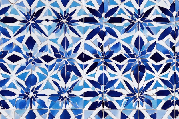 white and blue tile with an intricate geometric pattern