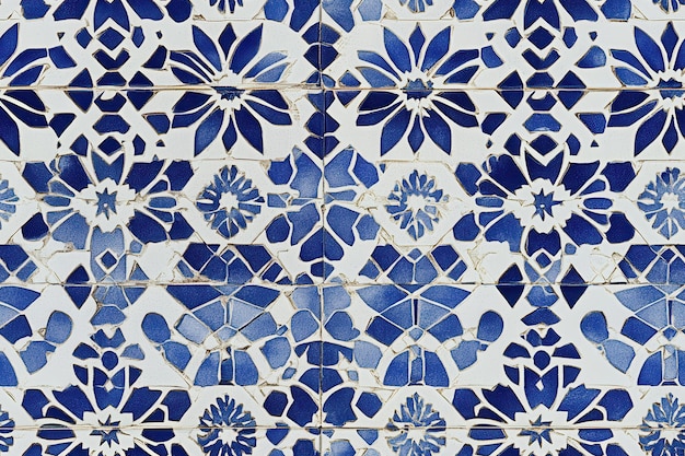 white and blue tile with an intricate geometric pattern