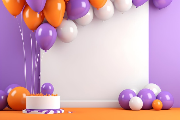 a white board on a purple background with gifts and balloons