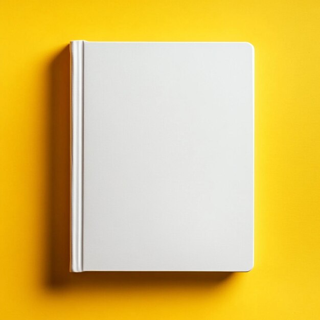 a white book is on a yellow wall with a white cover