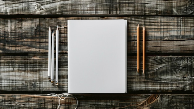 Photo white book mockup arranged neatly on a rustic wooden surface