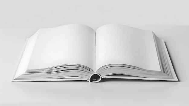 A white book with a blank cover standing upright and open isolated on a white background