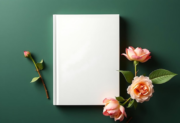 a white book with a flower on it and a flower on the bottom