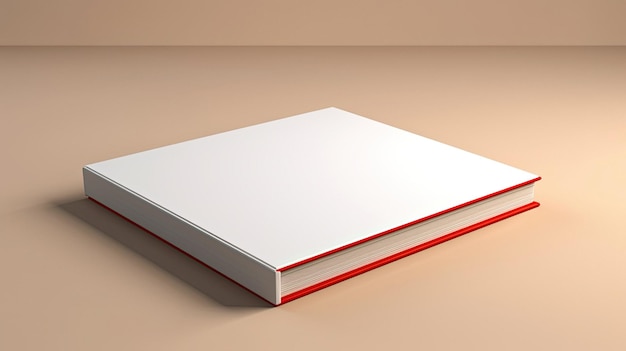 A white book with a red stripe on the cover.