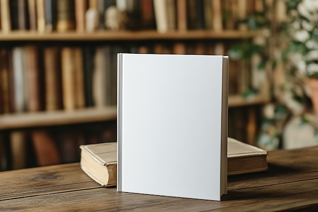 Photo a white book with a white spine sits on a wooden table