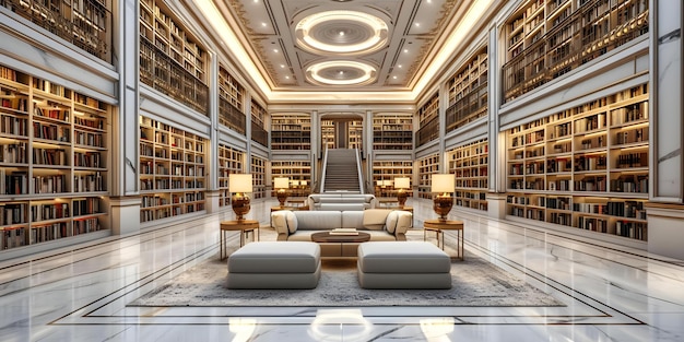 White Bookshelves in a Library A Pristine Display of Knowledge and Allure Concept Library Design Book Lovers Organized Spaces Creative Interiors Reading Nooks