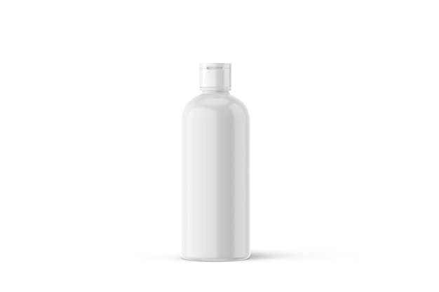 White bottle of shampoo on a white background.