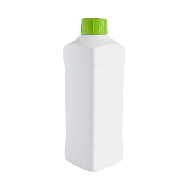 White bottle with green plastic cap