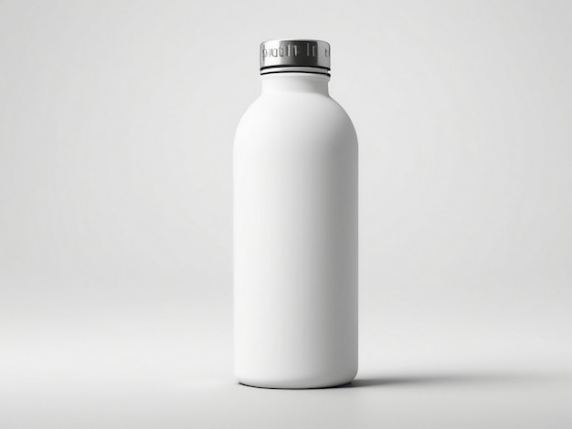 Photo a white bottle with a silver cap sits on a white surface