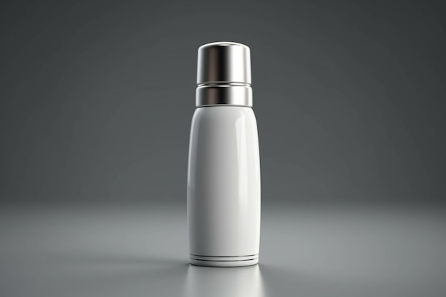 A white bottle with a silver cap on the top