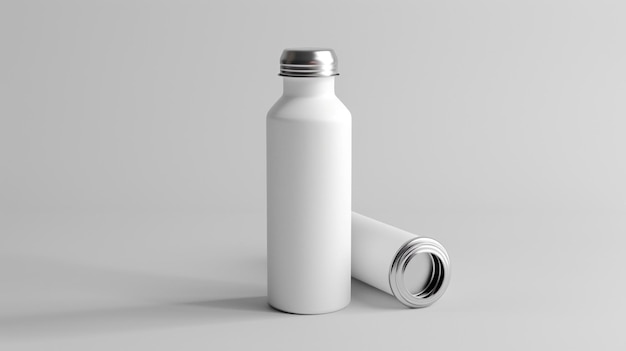 a white bottle with a white cap sits on a table