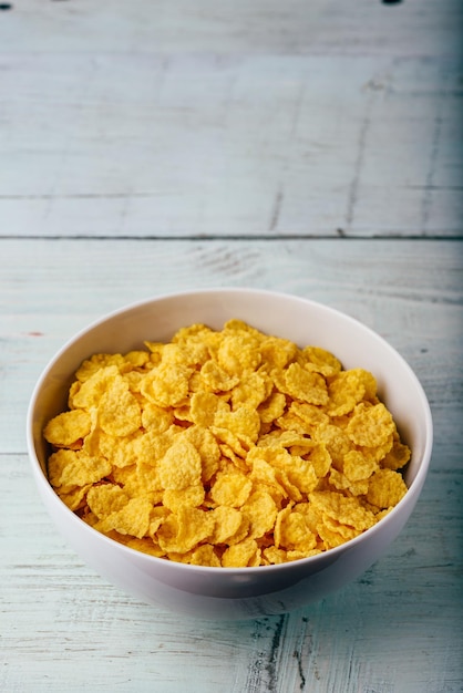 White bowl of corn flakes