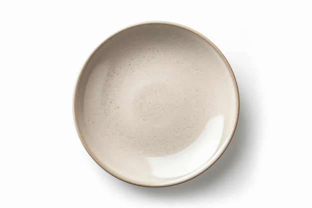 a white bowl with a brown rim on a white surface