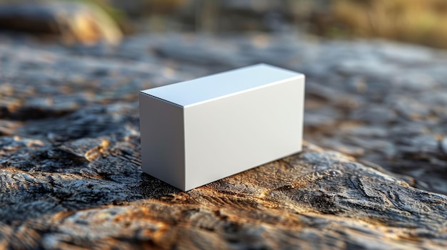 A white box is sitting on a rock