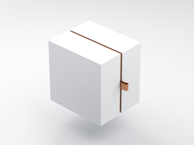 White Box packaging Mockup with gold loop, Half Side View. Place your design here, 3d rendering