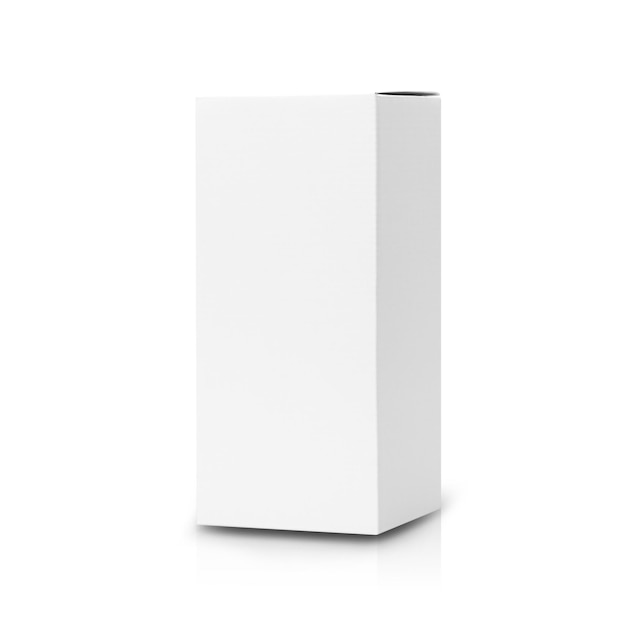 Photo white box product tall shape packaging in front view isolated on white background with clipping path