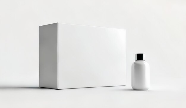 a white box with a bottle of lotion next to it