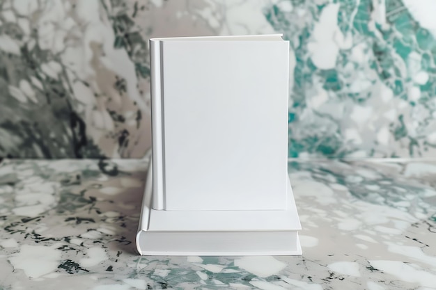 a white box with a green and white background with a white design