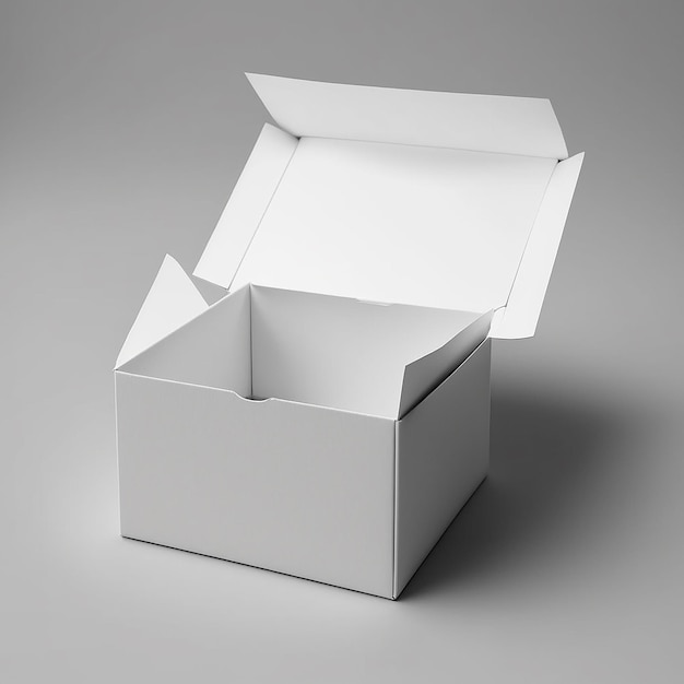 A white box with the lid open and the bottom of the box is open.