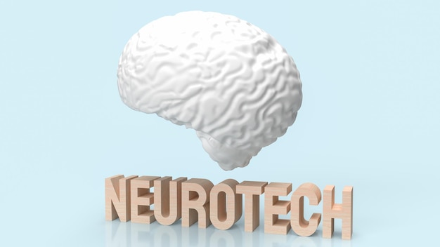 The white brain and wood text neueotech for sci or medical concept 3d rendering