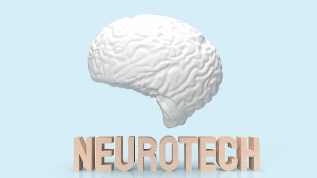 The white brain and wood text neueotech for sci or medical concept 3d rendering