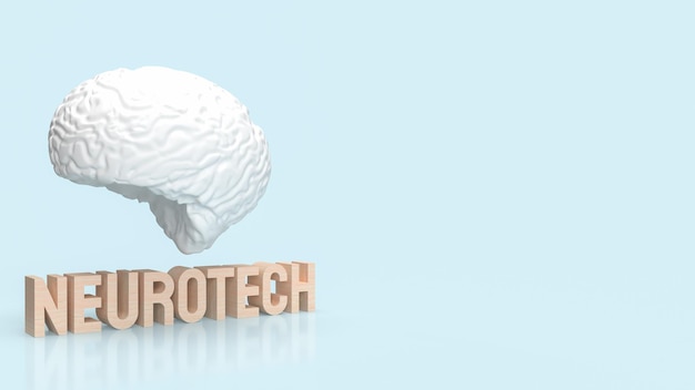 The white brain and wood text neueotech for sci or medical concept 3d rendering