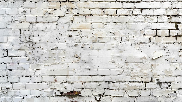 Photo white brick wall with peeling paint texture background