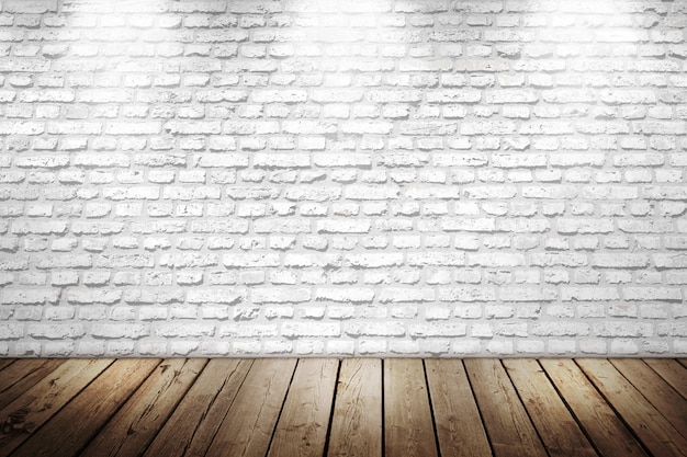 White brick wall with wooden floor