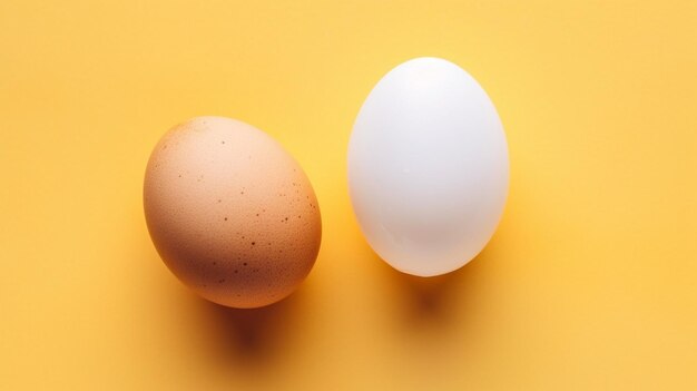 White and brown egg on the yellow background