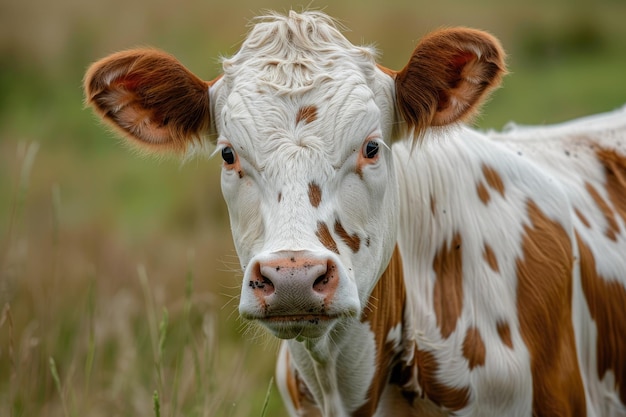 Photo white and brown heifer dairy cow