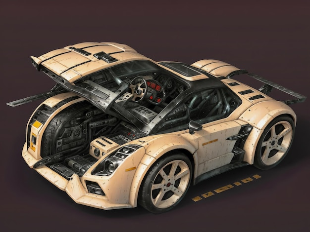 A white and brown supercar with the word supercar on the side.