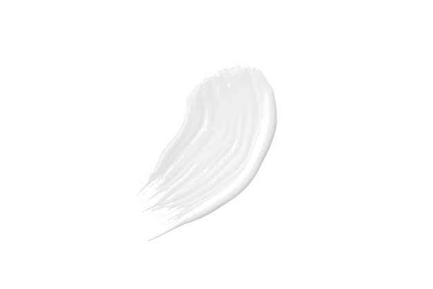 White brushstroke of acrylic paint isolated on a white background.