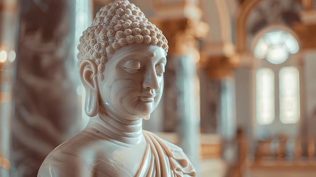 White buddha statue in Buddhist temple Generative AI illustrations