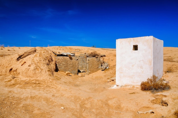 White building in Sahara desert Tunisia North Africa