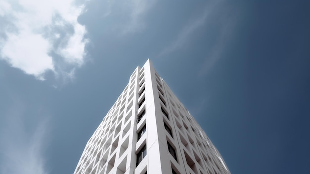 A white building with a blue sky in the background