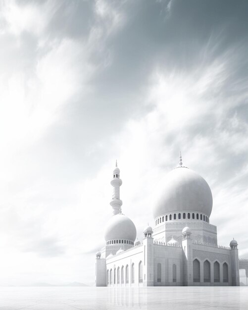 A white building with a dome and a cloudy sky in the background