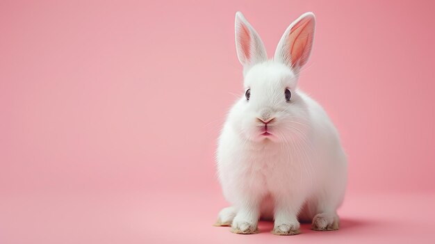 White bunny on a pastel pink background