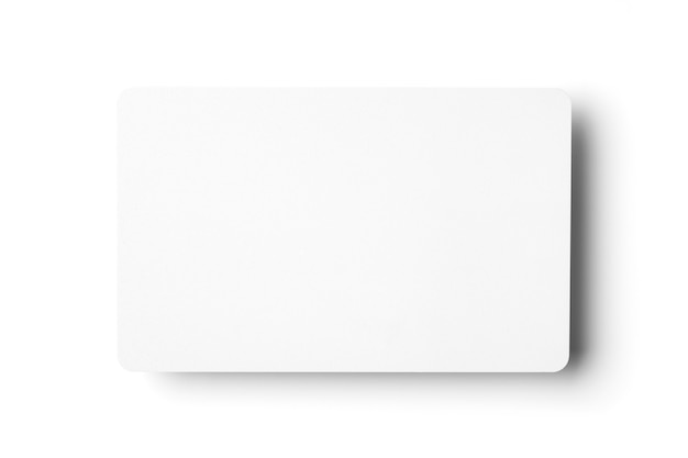 White business card on a white background.