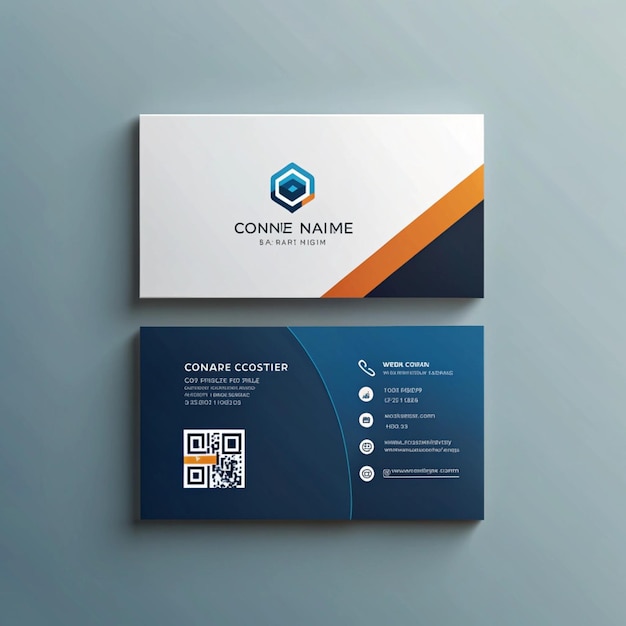 a white business card with a blue logo on it