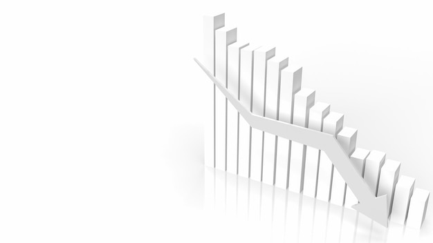 The white business chart arrow down 3d rendering