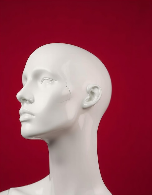 Photo a white bust of a female mannequin is shown in front of a red background