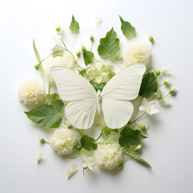 Photo a white butterfly is laying on a flower arrangement