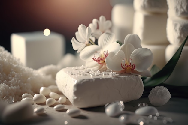 A white cake with flowers on it