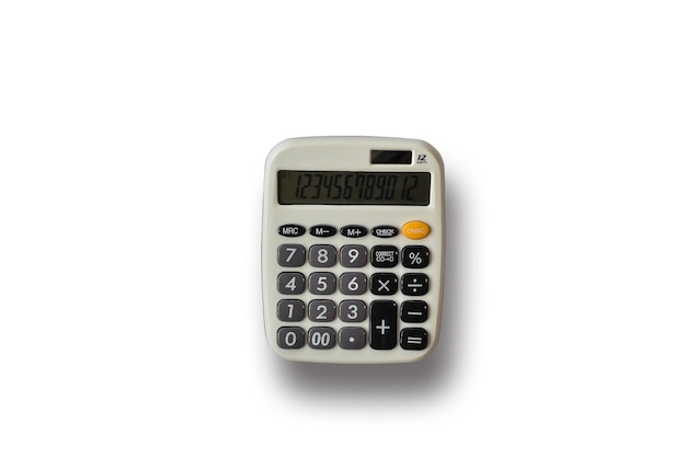 White calculator isolated on white background with clipping path