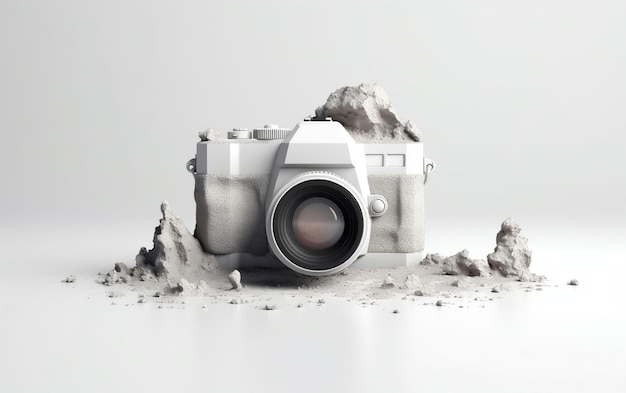 White Camera on Pile of Dirt